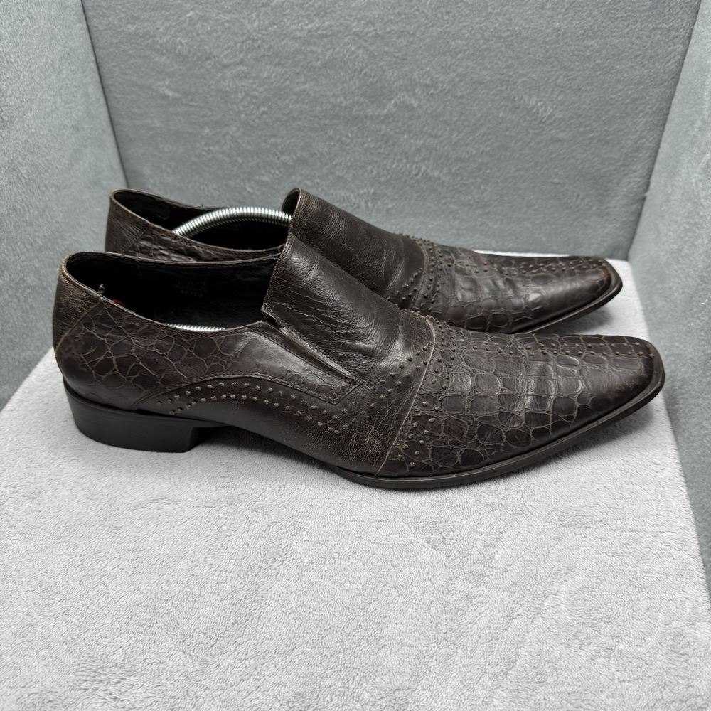 Giovanni Marquez Mens 13 Brown Croc Embossed Leather Dress Shoes Slip On 46